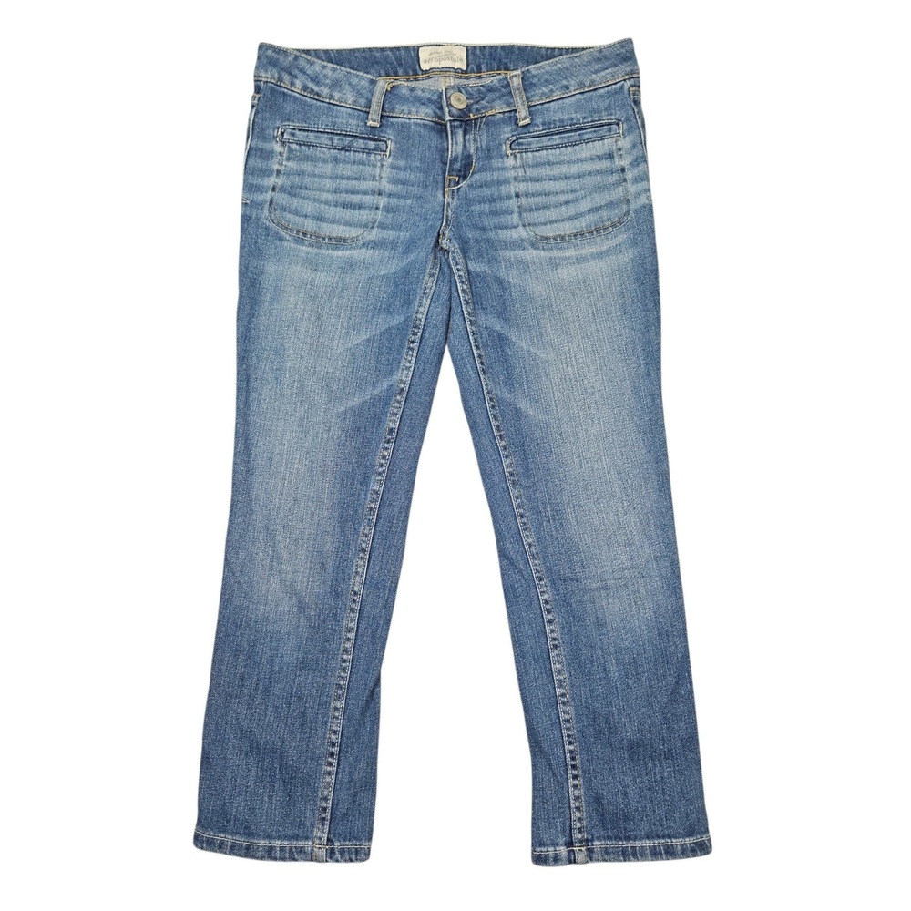 Aeropostale VTG Y2K Low Rise Cropped Jeans Medium Wash Blue Sz 1/2